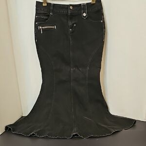 Bisou Bisou Black Denim Flare Maxi Skirt